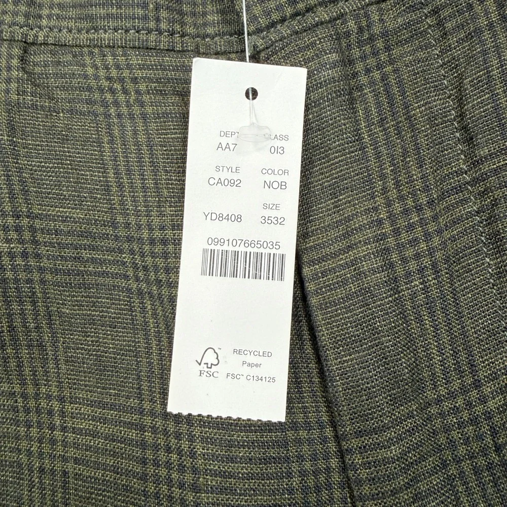 J.Crew Mens Size 35x32 100% Linen Pants Brown Olive Green Glen Plaid CA092 NEW